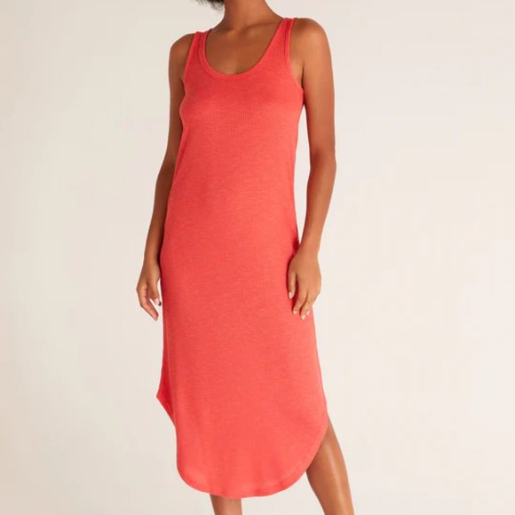 Z Supply Dress Jaslyn Rib Haci Dress Coral  Orange Small - Picture 1 of 9